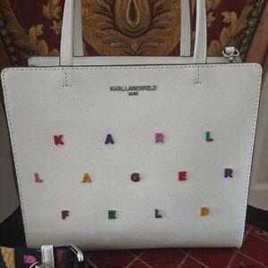 Karl Lagerfeld White Tote with Colorful Letter Accents